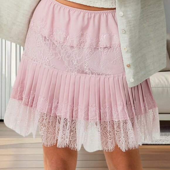 Dresses & Skirts - Pink Casual Women's Lace Mini Skirt